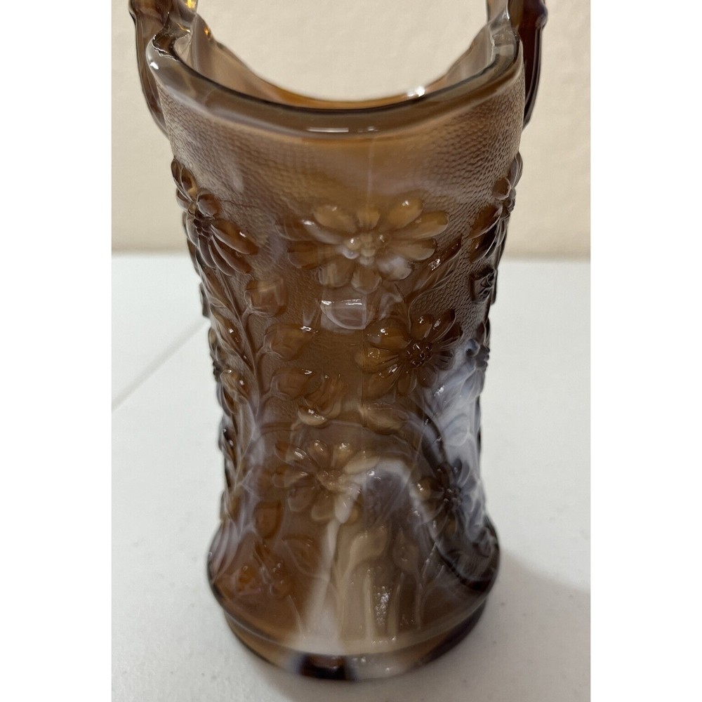 Vintage Imperial Dark Caramel Root Beer Slag Glass Tall Daisy Basket 10 In Tall - Picture 6 of 16